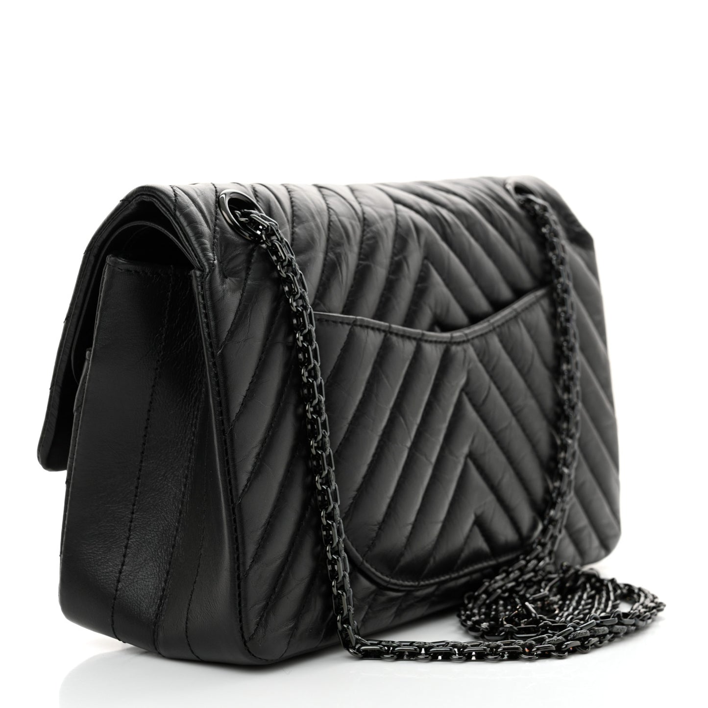 Aged Calfskin Chevron Quilted 2.55 Reissue 225 Flap So Black