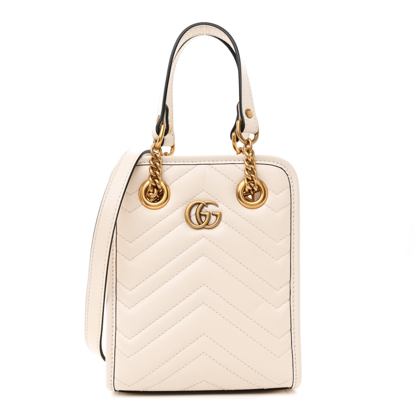 Calfskin Matelasse Chevron Mini GG Marmont Tote Mystic White