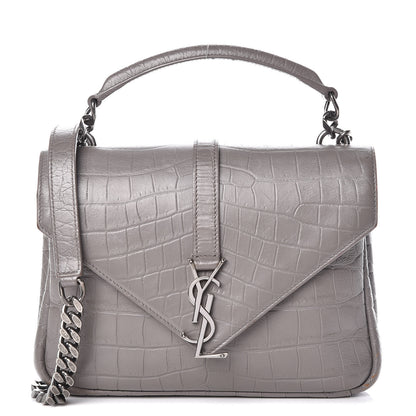 Saint Laurent Calfskin Crocodile Embossed Medium College Monogram Satchel Gray 1 of 15
