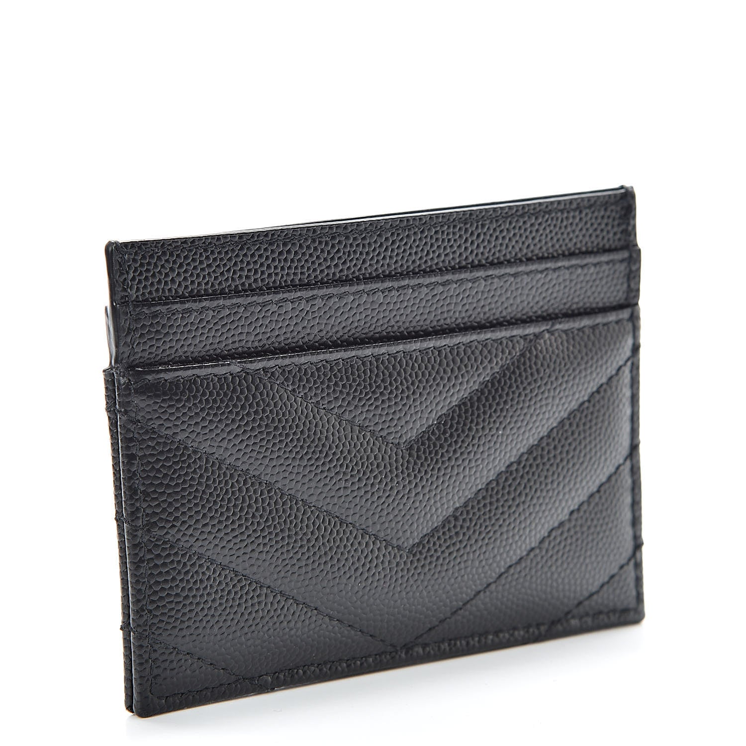 Saint Laurent Grain De Poudre Matelasse Chevron Monogram Credit Card Case Black 3 of 12
