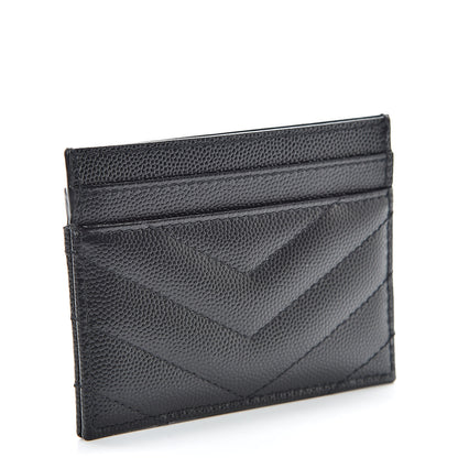 Saint Laurent Grain De Poudre Matelasse Chevron Monogram Credit Card Case Black 3 of 12