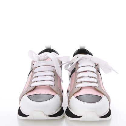 Hermes Calfskin Rebus Sneakers 36.5 Rose Aube Black White 2 of 9