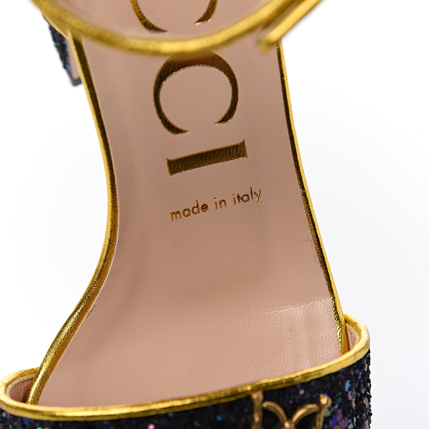 Gucci Glitter Soko Bee Platform Mid Heel Sandals 38 Notte Oro Multicolor 9 of 11