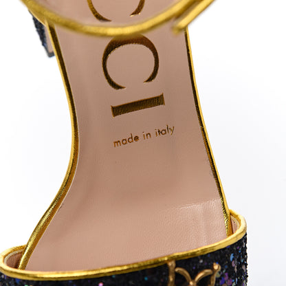 Gucci Glitter Soko Bee Platform Mid Heel Sandals 38 Notte Oro Multicolor 9 of 11