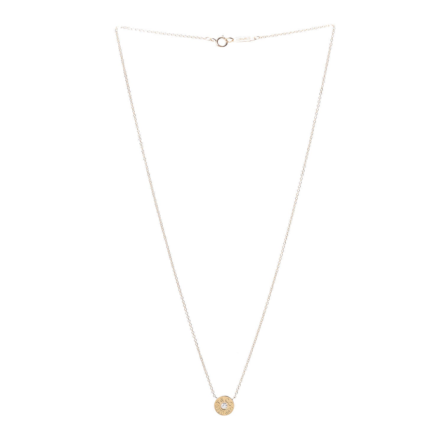 Tiffany 18K Yellow Gold Diamond 1837 Circle Pendant Necklace 3 of 4