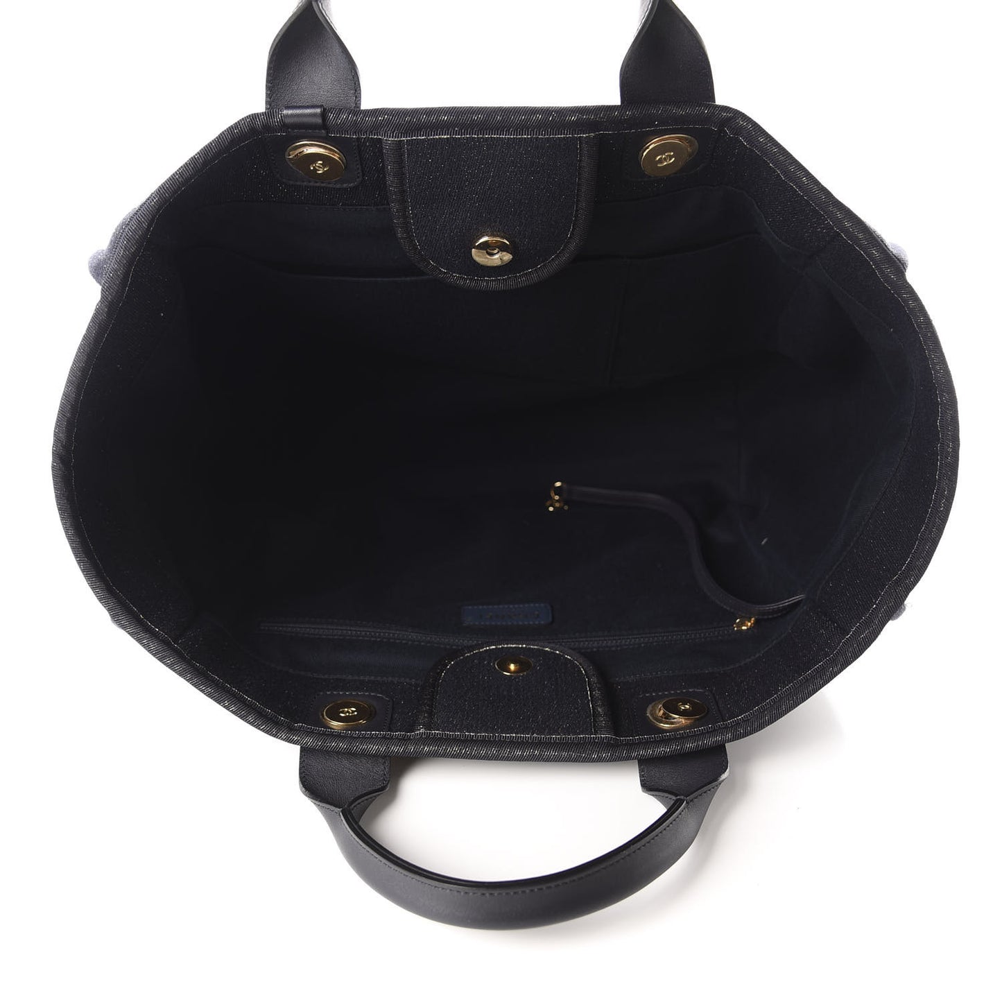 Lurex Canvas Medium Deauville Tote Navy Blue Gold