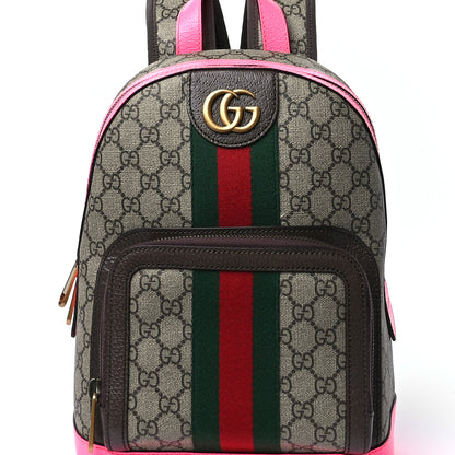 Gucci GG Supreme Monogram Textured Dollar Calfskin Web Small Ophidia Day Backpack Beige Ebony Fluorescent Fuchsia 8 of 10