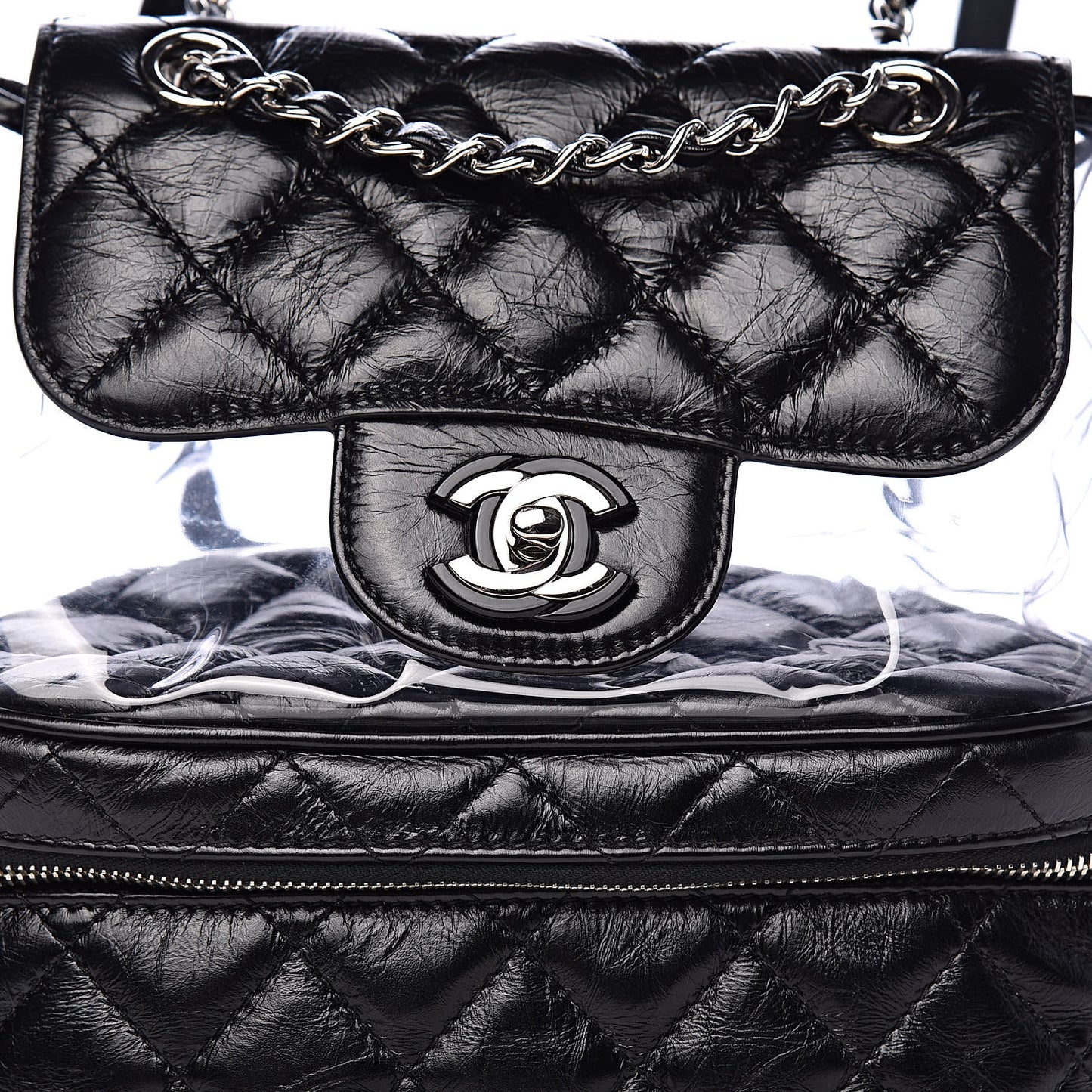Crumpled Calfskin PVC Quilted Backpack Black
