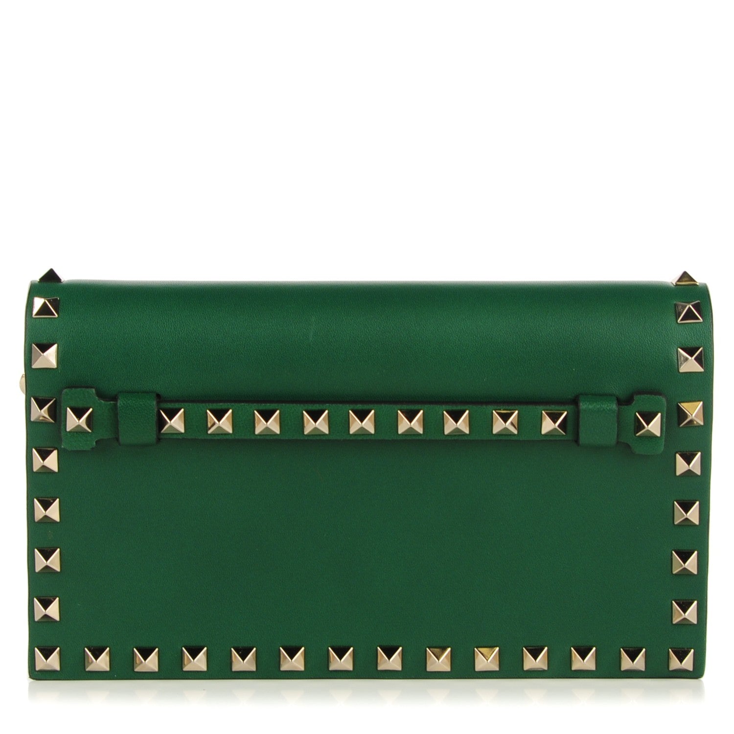 Valentino Garavani Nappa Rockstud Wristlet Clutch Emerald 1 of 6
