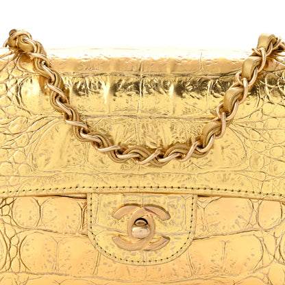 Chanel Metallic Calfskin Crocodile Embossed Cocodile Rectangular Mini Flap Gold 8 of 10