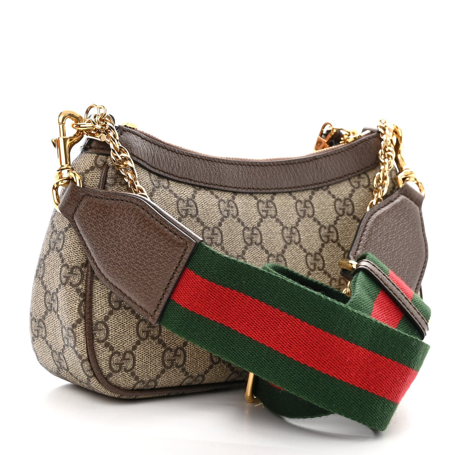 Gucci GG Supreme Monogram Textured Dollar Calfskin Web Small Ophidia GG Handbag Beige Ebony New Acero 3 of 10