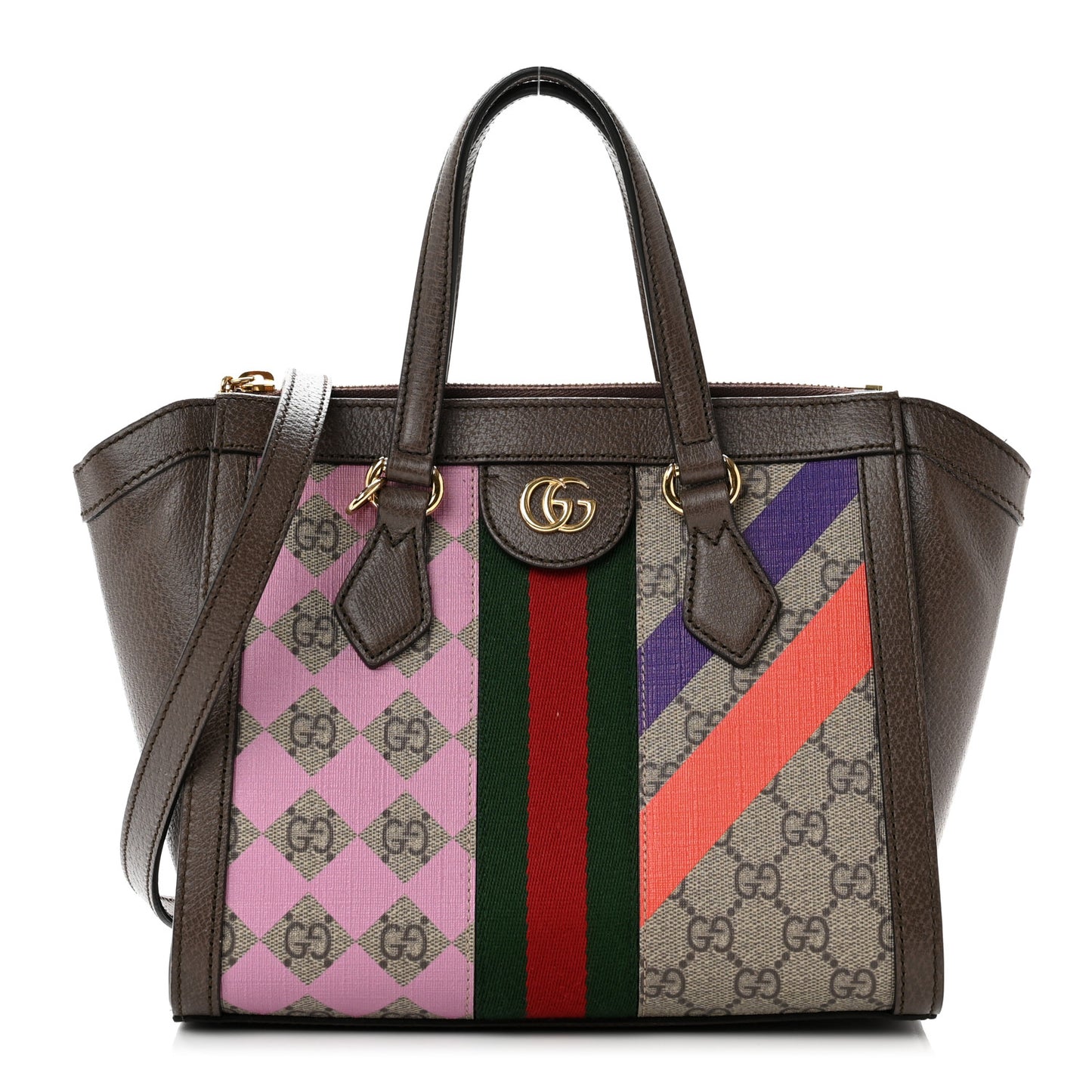 GG Supreme Monogram Equestrian Web Small Ophidia Tote Bag Beige Multicolor New Acero