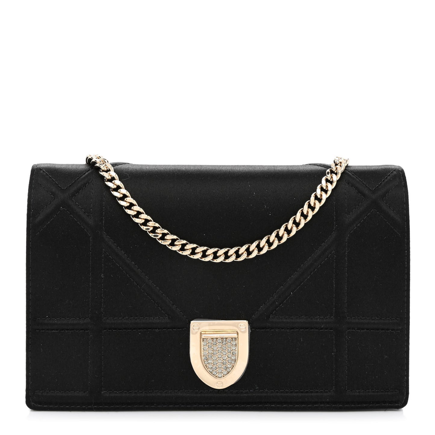 Satin Diorama Wallet on Chain Pouch Black