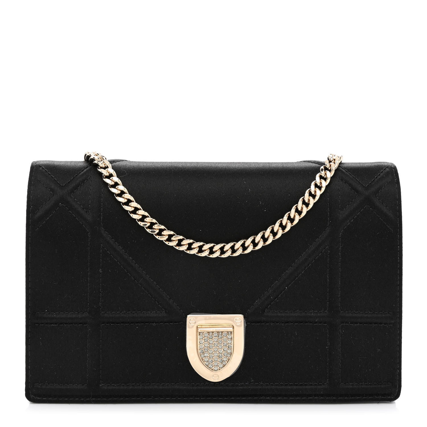 Christian Dior Satin Diorama Wallet on Chain Pouch Black 1 of 11