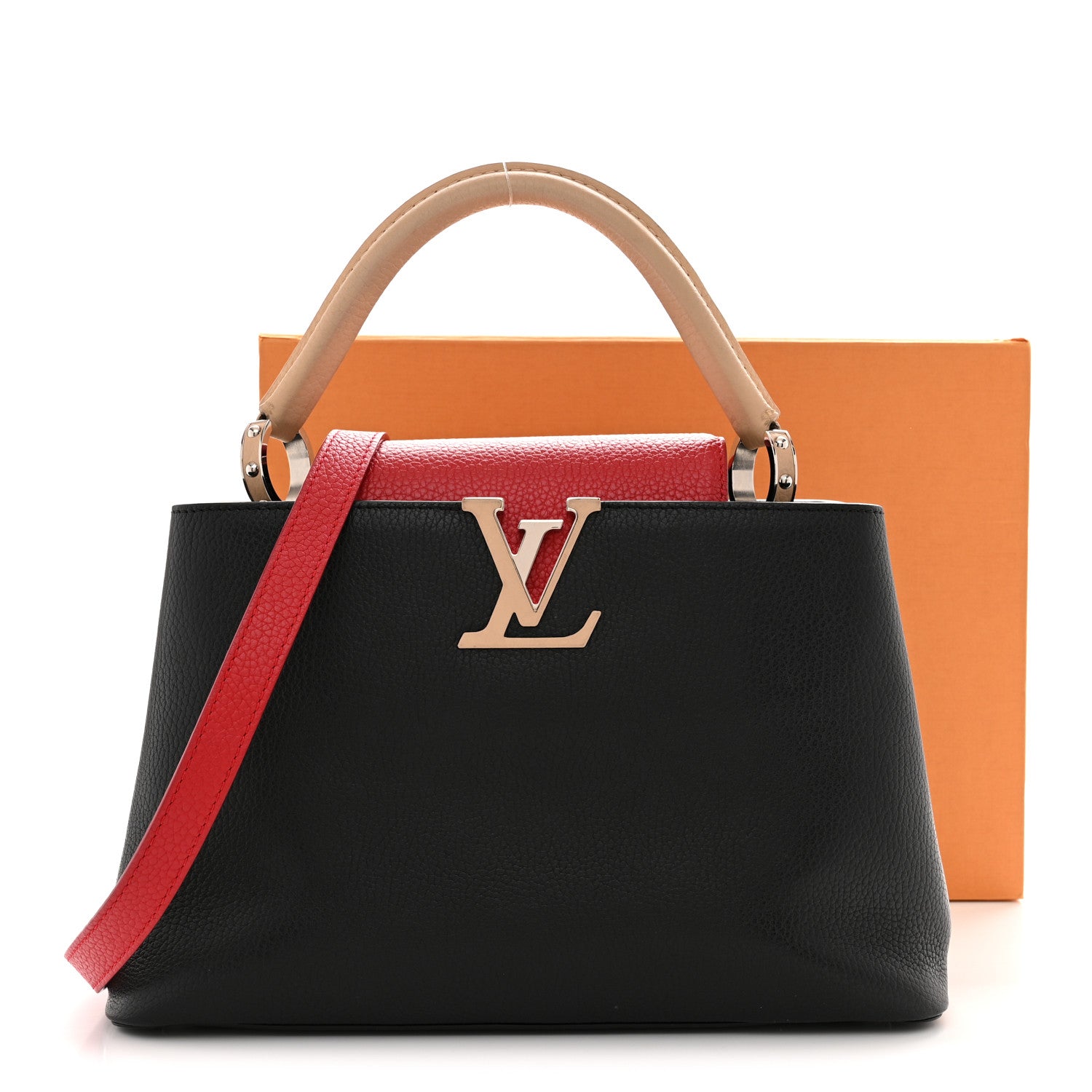 Louis Vuitton Taurillon Capucines MM Black Beige Red 12 of 12