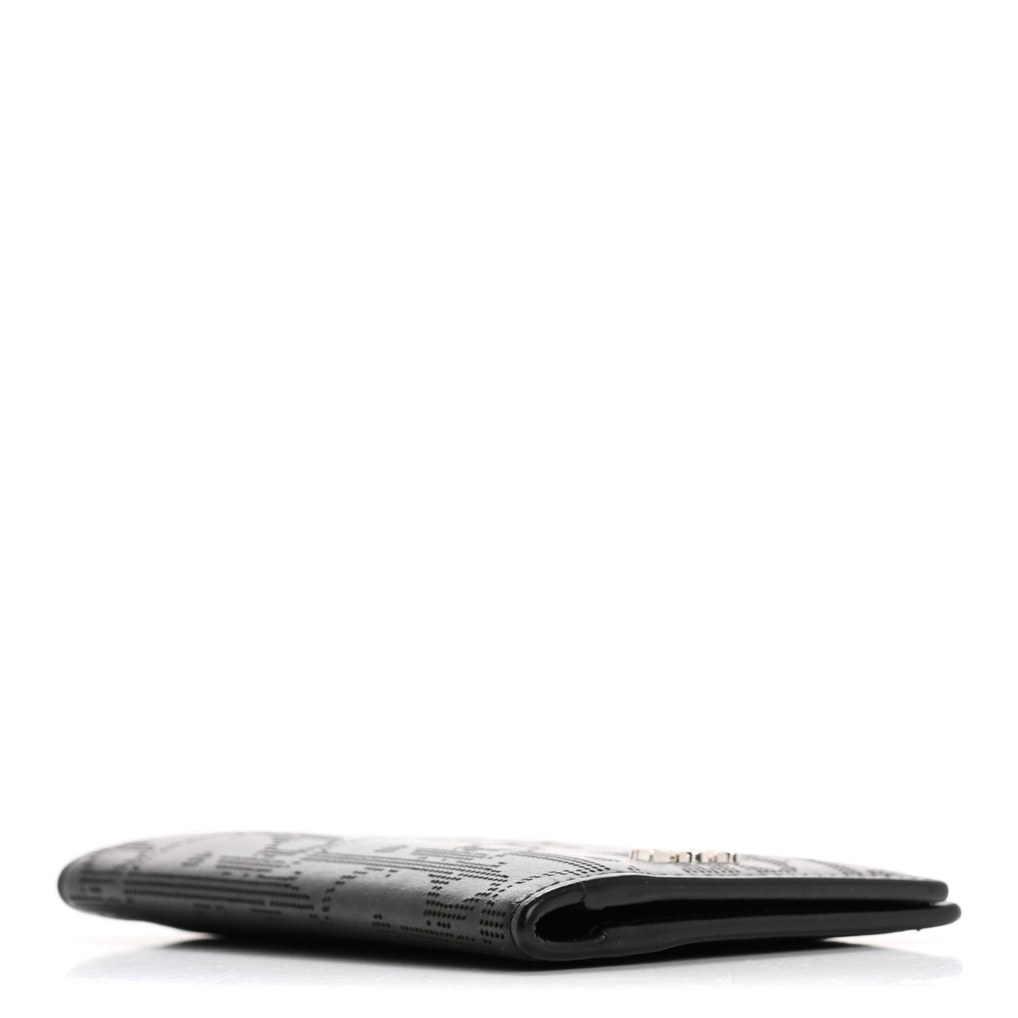 Calfskin Perforated Oblique Bi-Fold Card Holder Black