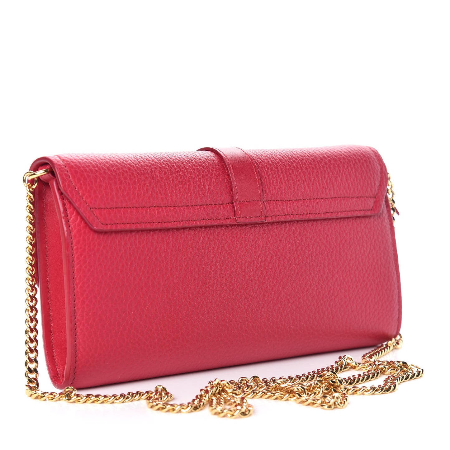 Shiny Grained Calfskin Aby Wallet on Chain Crimson Pink