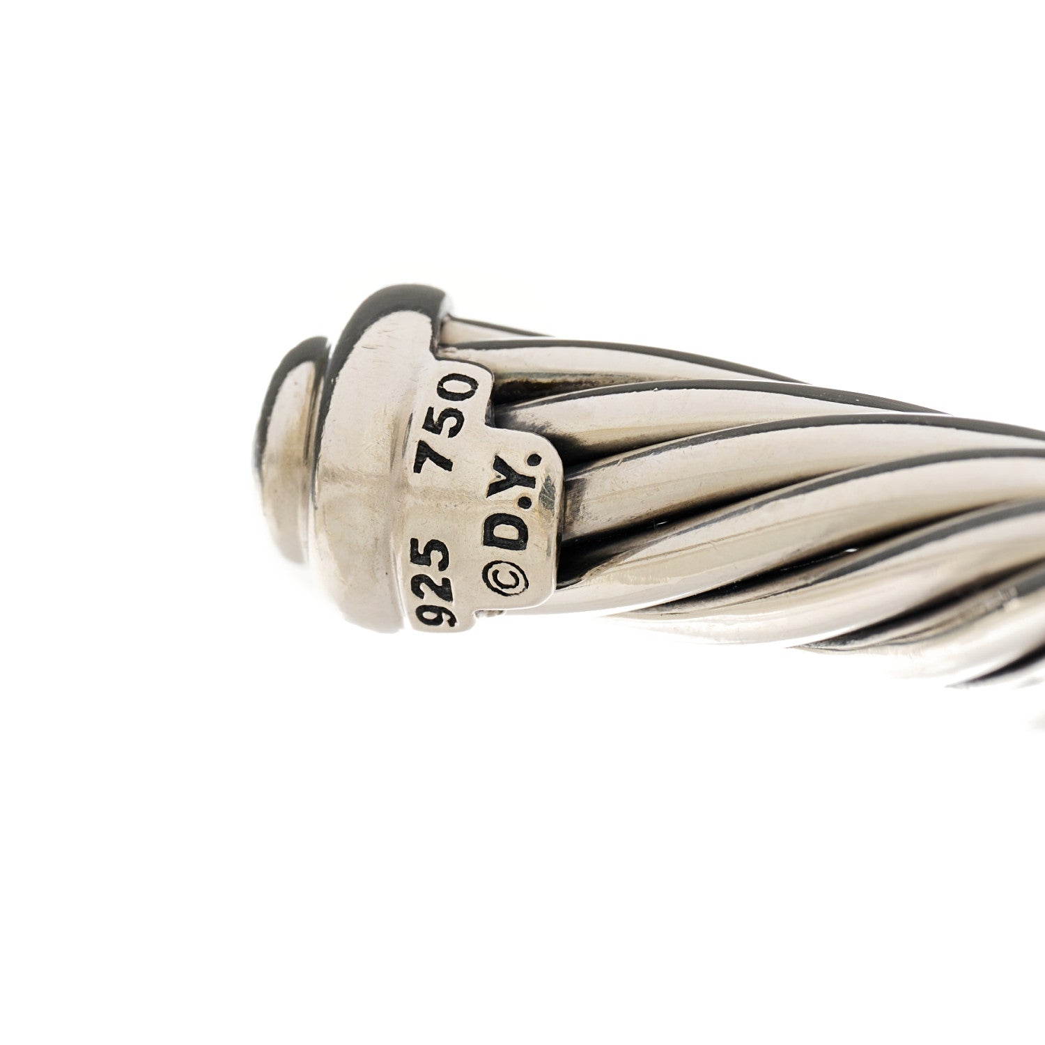 David Yurman Sterling Silver 18K Yellow Gold Diamond 7mm Cable Classics Station Bracelet 3 of 4
