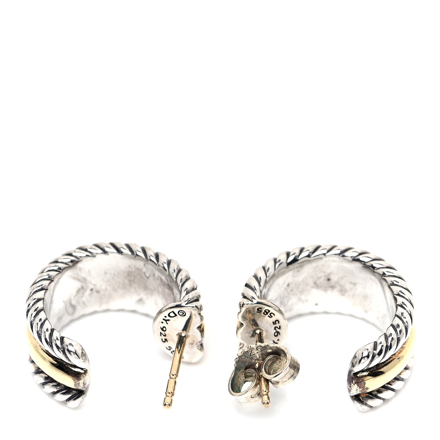 David Yurman Sterling Silver 14K Yellow Gold 16mm Cable Classics Hoop Earrings 3 of 4