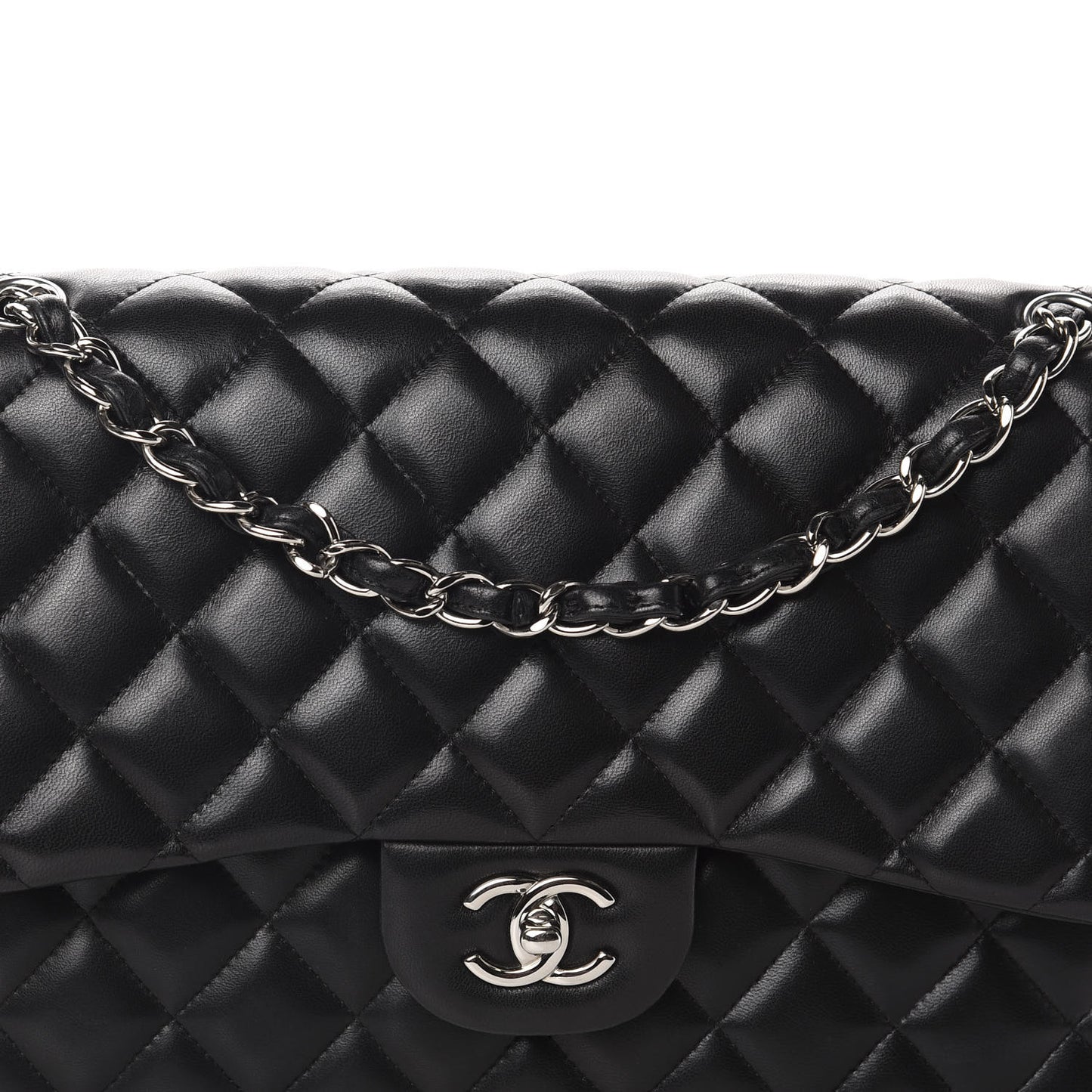 Lambskin Quilted Jumbo Double Flap Black