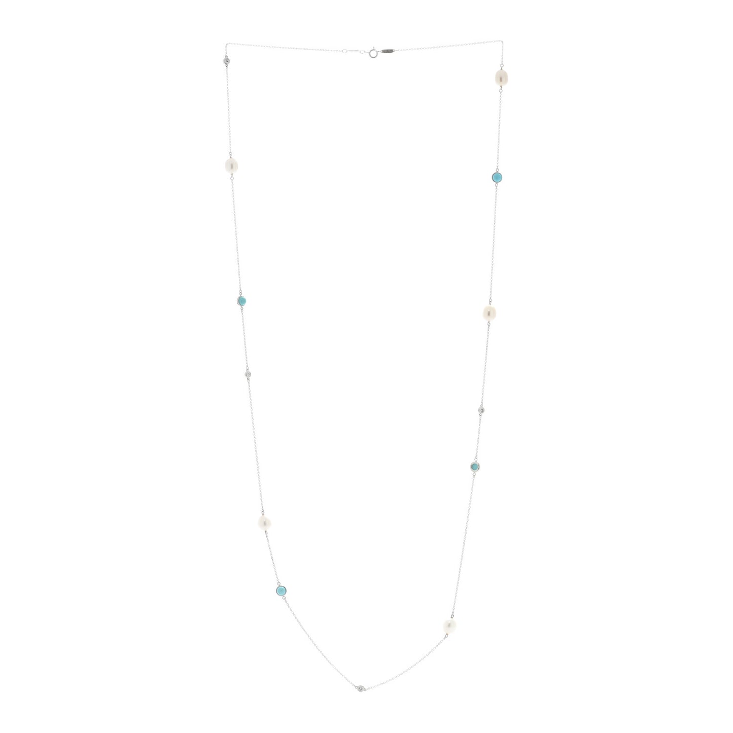 Sterling Silver Diamond Pearl Turquoise Elsa Peretti Color By The Yard Sprinkle Necklace