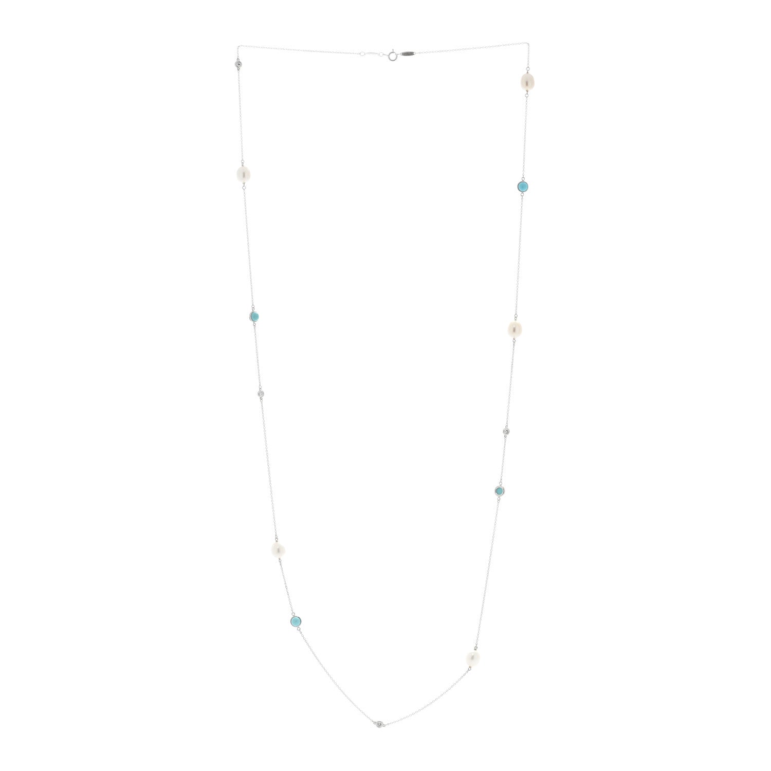 Tiffany Sterling Silver Diamond Pearl Turquoise Elsa Peretti Color By The Yard Sprinkle Necklace 2 of 5
