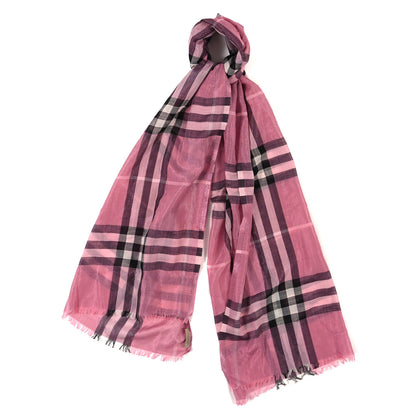 Burberry Silk Wool Metallic Check Scarf Ash Rose Silver 1 of 3
