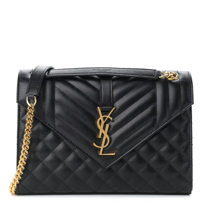 Saint Laurent Grain De Poudre Textured Mixed Matelasse Triquilt Medium Monogram Satchel Black 1 of 12