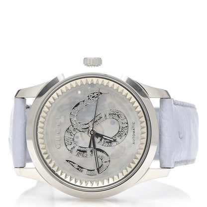 Gucci Stainless Steel Ostrich Blue Mother of Pearl 38mm G-Timeless Snake Automatic Watch 5 of 14