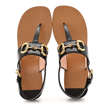 Gucci Nappa Charlotte Horsebit Thong Sandals 40 Black 2 of 10