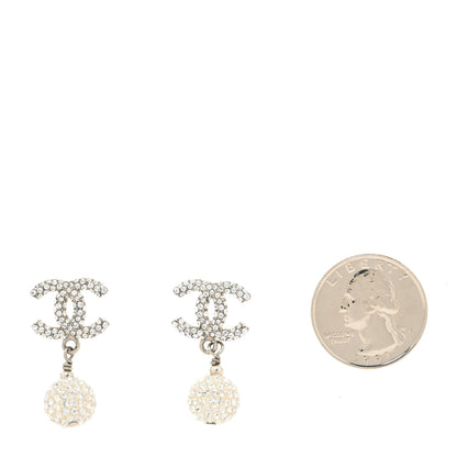 Chanel Crystal Textured CC Drop Earrings Silver 2 of 4