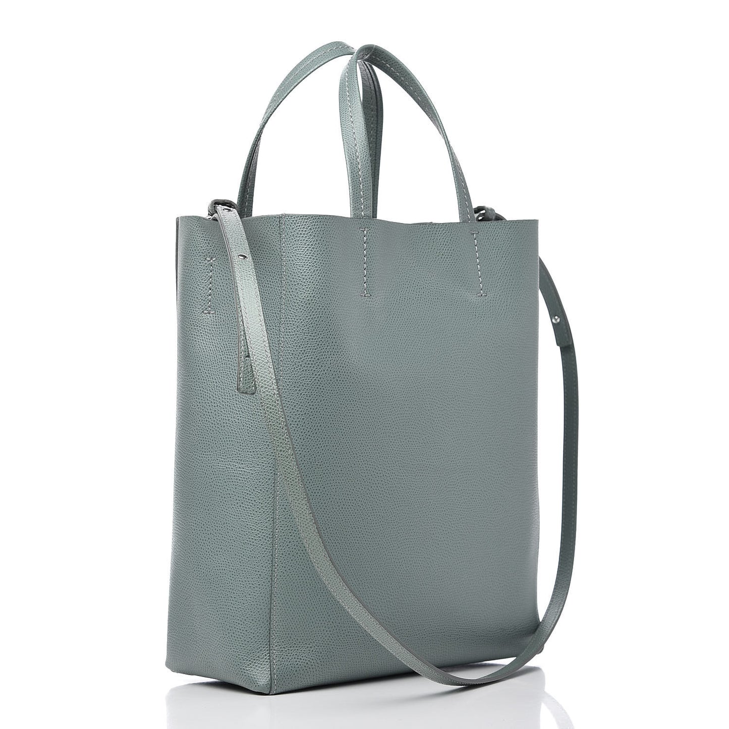 Grained Calfskin Small Vertical Cabas Green
