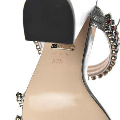 Gucci Nappa Silk Crystal Bertie High Heel Sandals 37.5 Argento 8 of 9