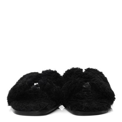 Hermes Woolskin Oran Sandals 36 Black 2 of 4