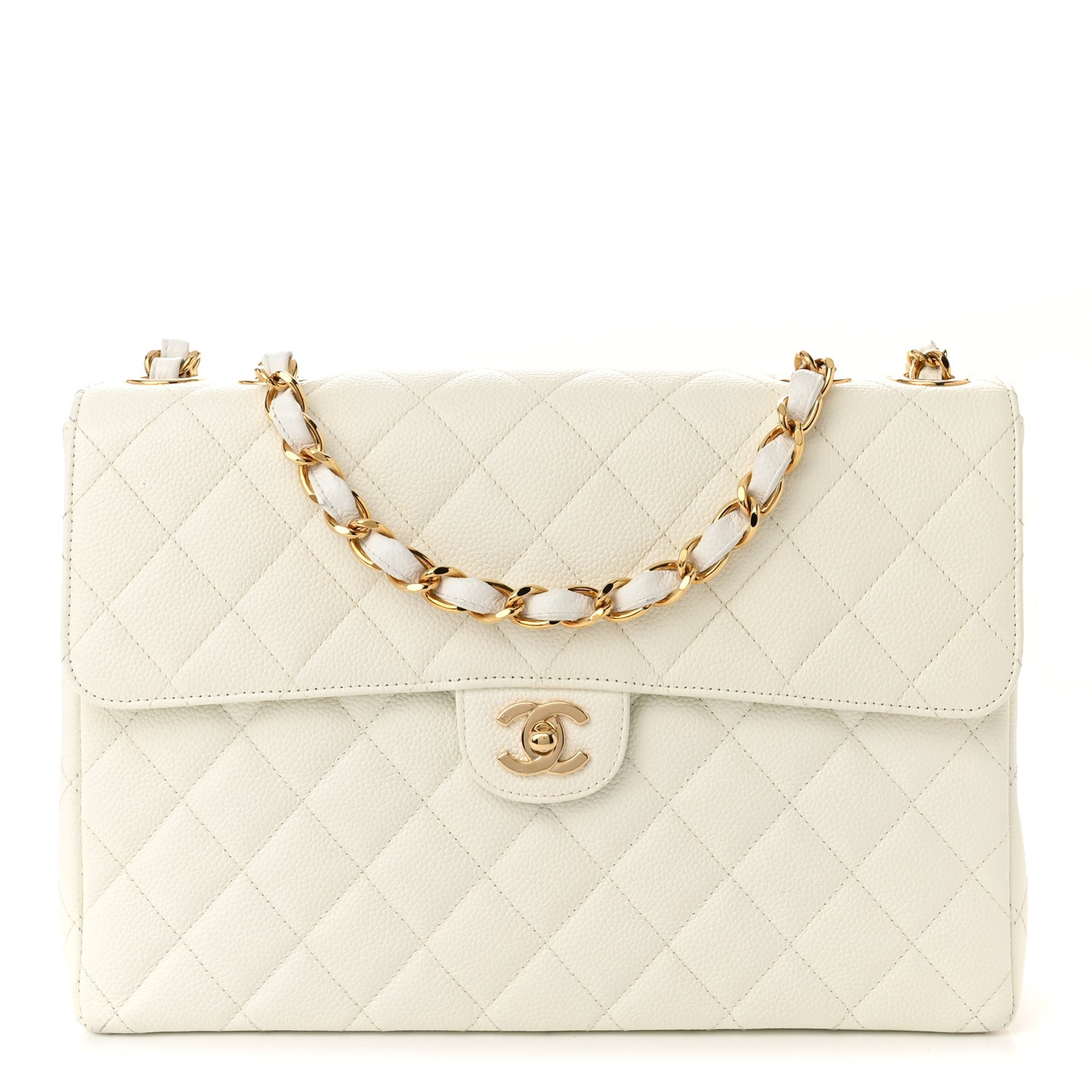 Caviar Quilted Jumbo Single Flap White