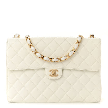 Chanel Caviar Quilted Jumbo Single Flap White 1 of 14