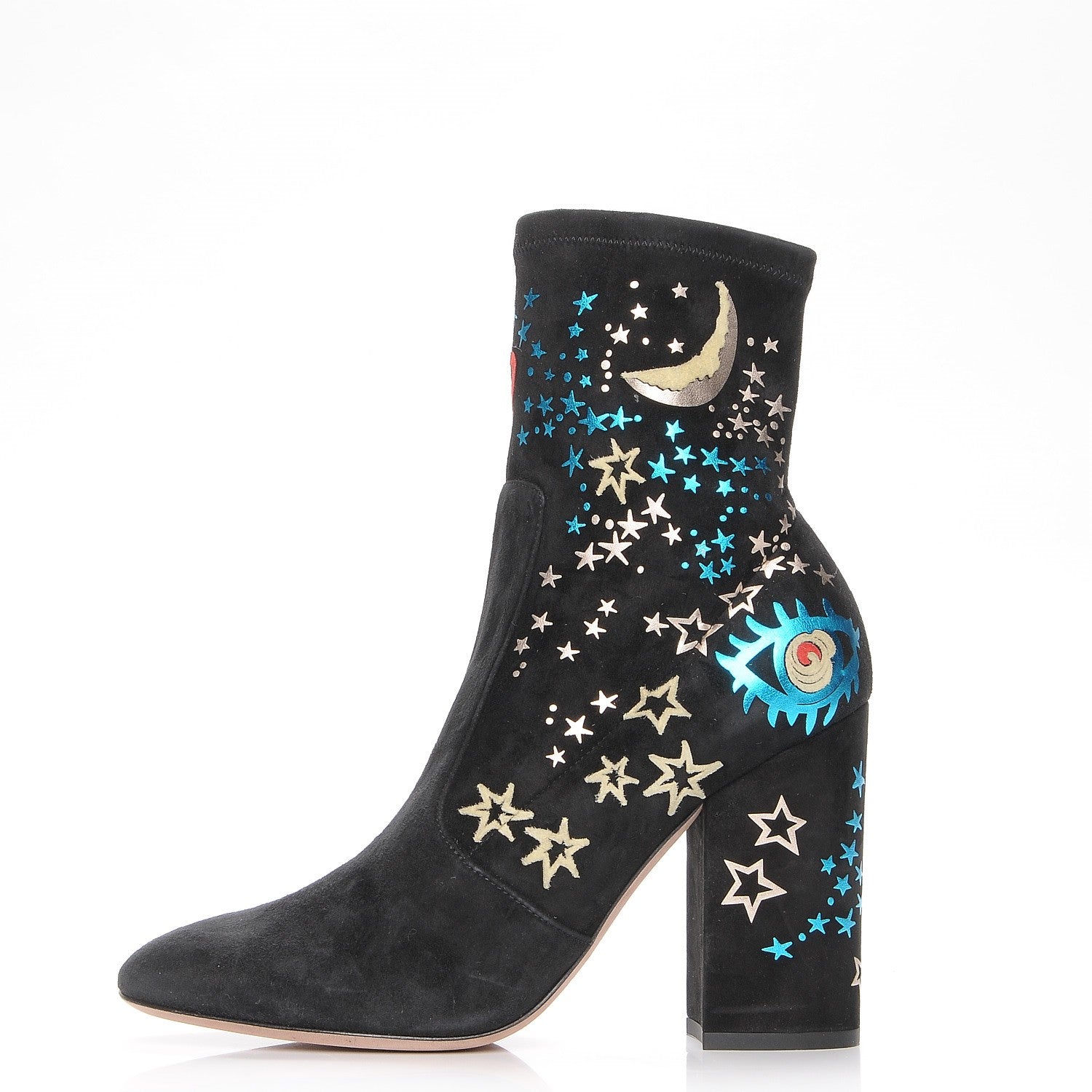 Valentino Garavani Printed Suede Astro Couture Ankle Boots 37 Black 1 of 8