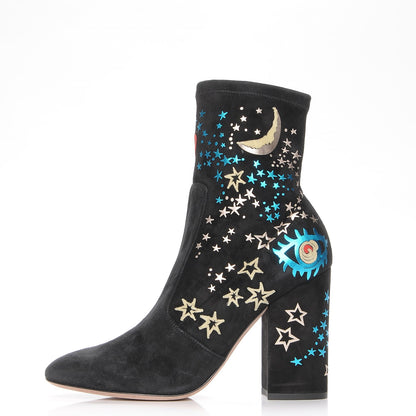 Valentino Garavani Printed Suede Astro Couture Ankle Boots 37 Black 1 of 8
