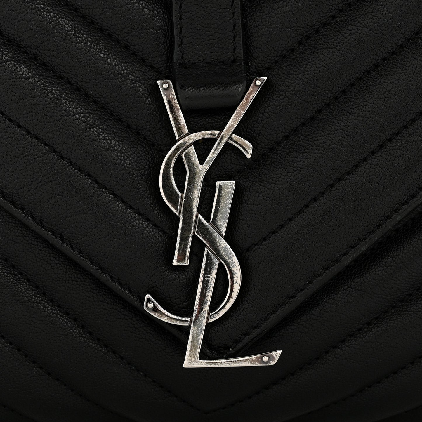 Sheepskin Matelasse Chevron Monogram Large College Satchel Black