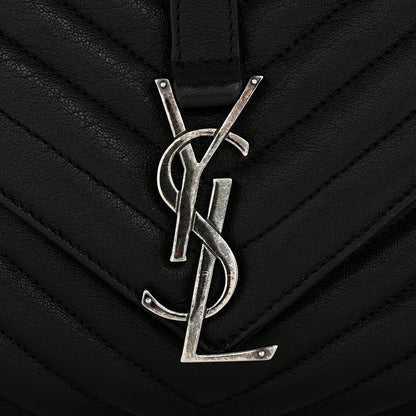 Saint Laurent Sheepskin Matelasse Chevron Monogram Large College Satchel Black 12 of 14