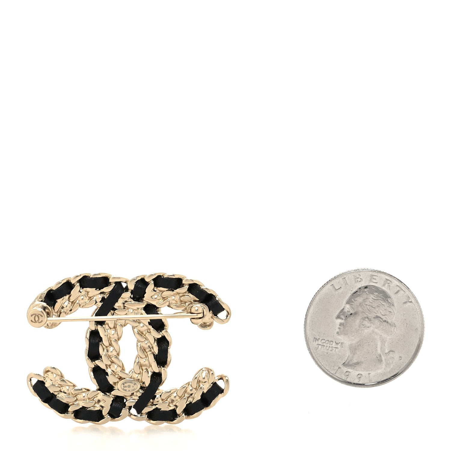 Chanel Lambskin Crystal Vintage Allure CC Chain Brooch Black Gold 2 of 3