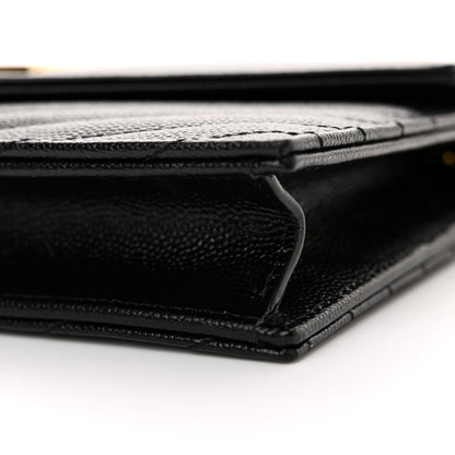 Saint Laurent Grain De Poudre Matelasse Chevron Monogram Envelope Chain Wallet Black 9 of 10