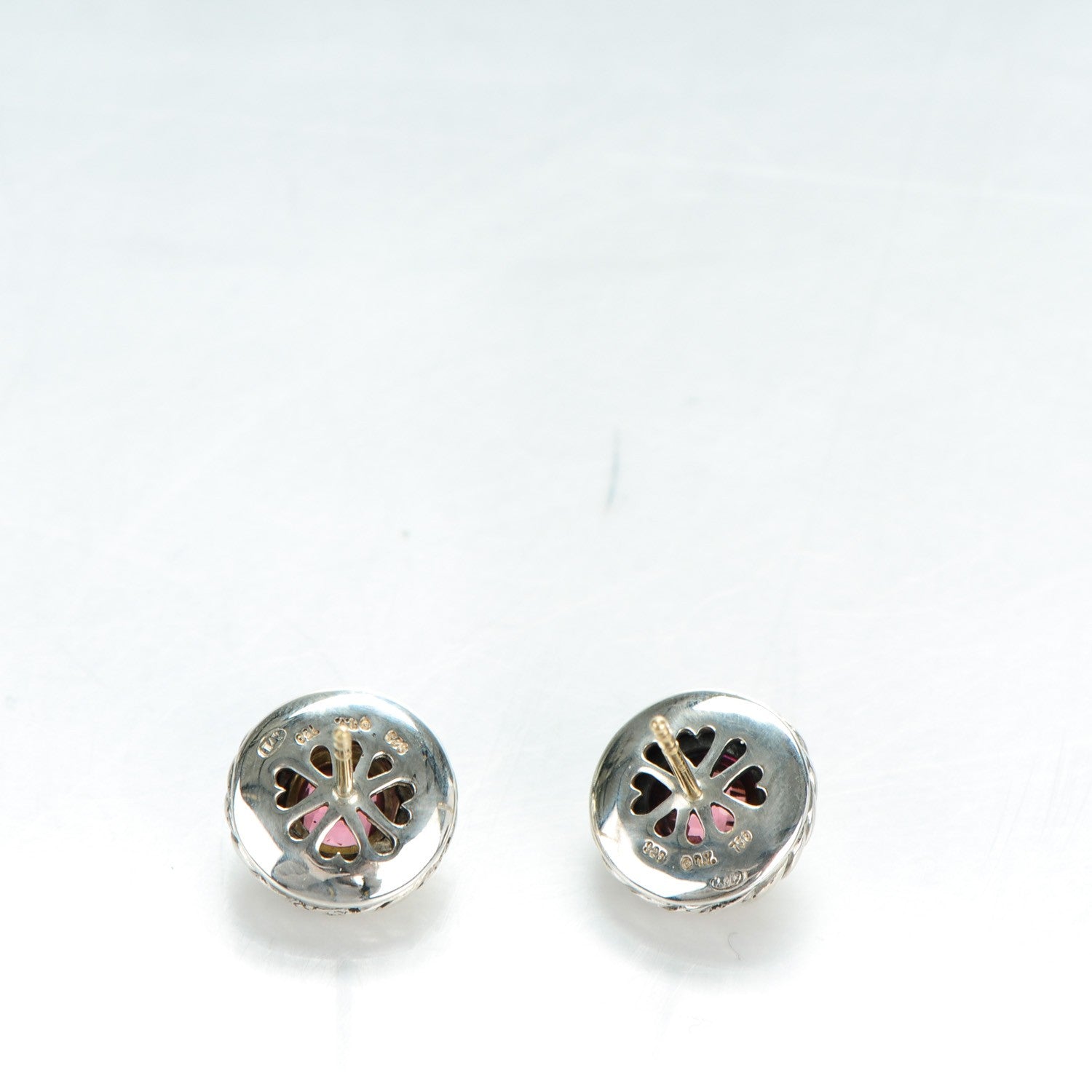 David Yurman Sterling Silver 18K Yellow Gold Pink Tourmaline 6mm Cookie Cable Earrings 3 of 5