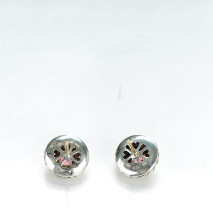 David Yurman Sterling Silver 18K Yellow Gold Pink Tourmaline 6mm Cookie Cable Earrings 3 of 5