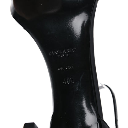 Saint Laurent Patent Calfskin Crystal Amber Bow 85 Ankle Strap Sandals 40.5 Black 6 of 15