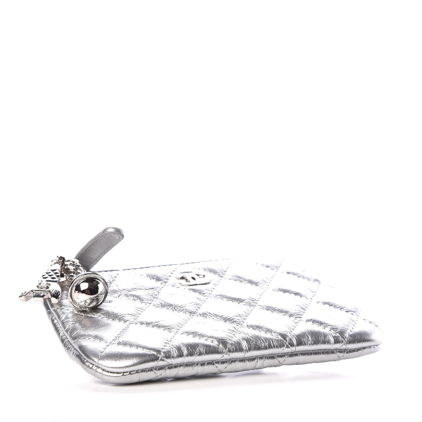Metallic Calfskin Quilted Small Cosmo Cosmetic Case Silver