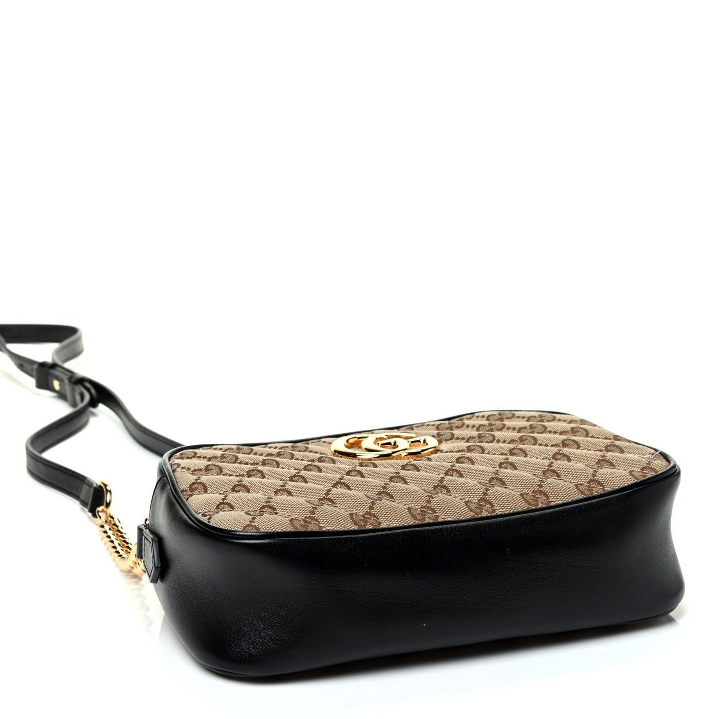 Monogram Matelasse Diagonal Small GG Marmont Chain Shoulder Bag Beige Black