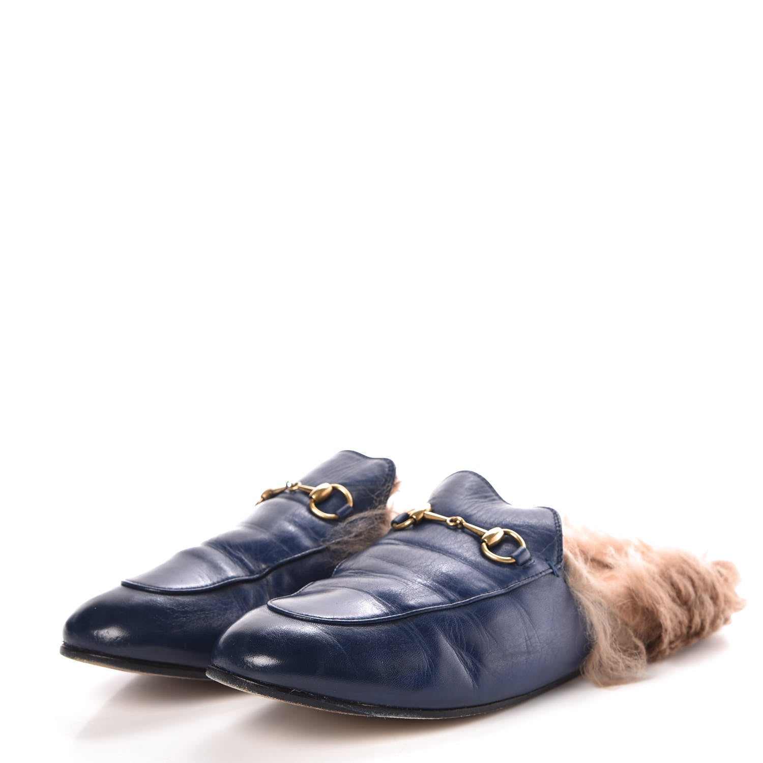 Gucci Malaga Kid Fur Womens Princetown Slippers 41 Blue Agata 3 of 11