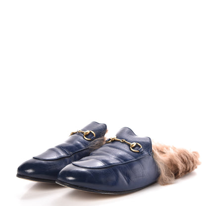 Gucci Malaga Kid Fur Womens Princetown Slippers 41 Blue Agata 3 of 11