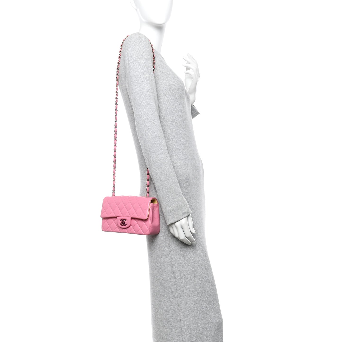 Lambskin Quilted Mini Rectangular Flap Pink Yellow